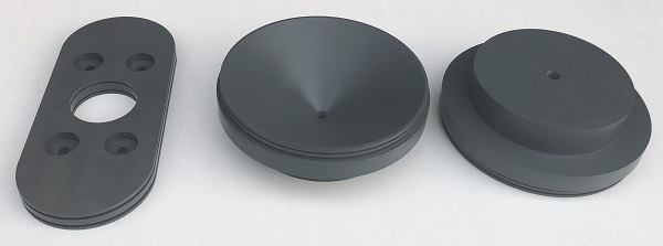 thick grey PVC component parts machined on a cnc milling machine and a cnc lathe